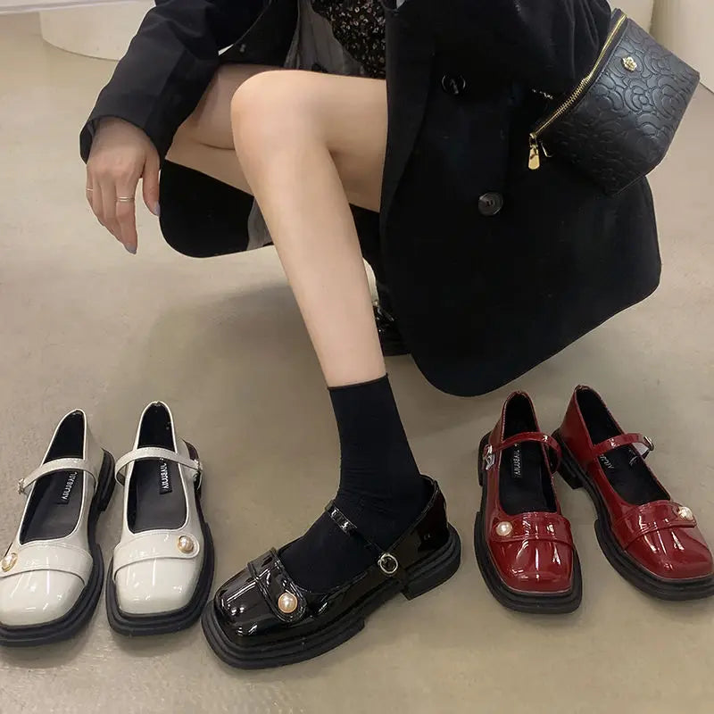 Summer Footwear Red Mary Jane Japanese Style Lolita Pearl Gothic Shoes for Woman Black on Offer Lastest a