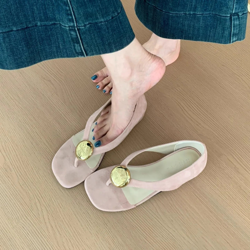 Summer Leisure Toeopen Sandals Slippers Rubber Bottom Flat Head Slipon Shoes High Aesthetic Value