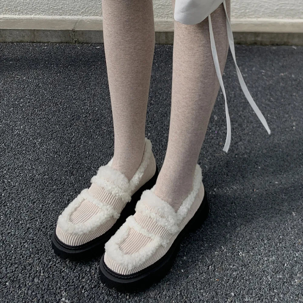 Autumn Winter Pumps Thick Heels Round Toe Warm Shoes Woman Loafers Office Lady Working