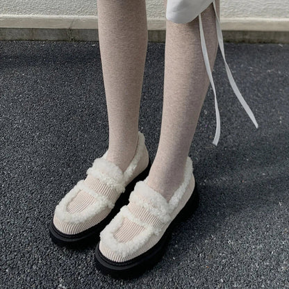 Autumn Winter Pumps Thick Heels Round Toe Warm Shoes Woman Loafers Office Lady Working