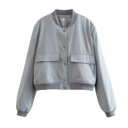 Basic Stand Collar Jacket Long Sleeve Cardigan Button Up Cropped Coat Baseball Outerwear Autumn Winter Clothes