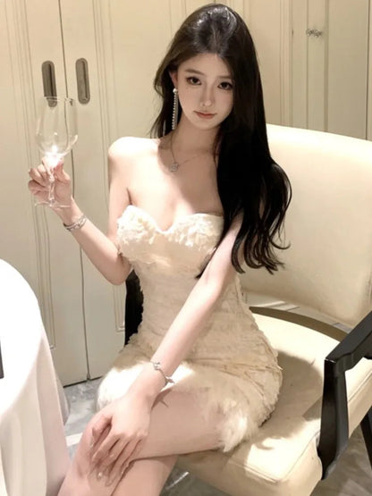 Strapless Dresses Off Shoulder Bodycon Princess Evening Party Mini Dress Female Vestidos Mujer