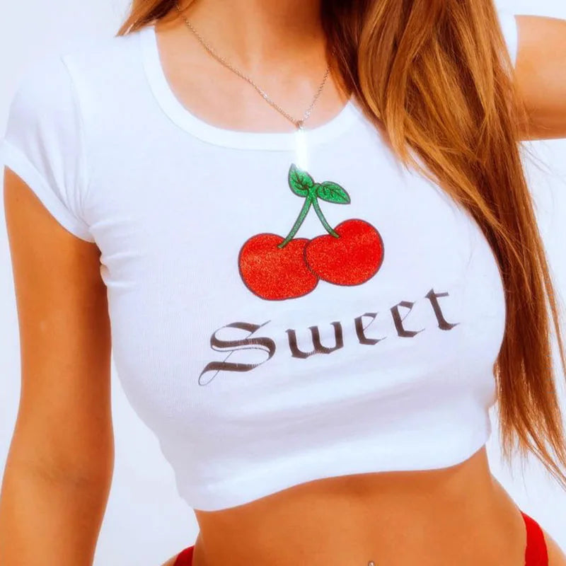 Instagram New Printed T-shirt Short Sleeved Short Top Y2k Summer Quick