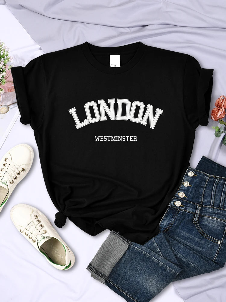 London Westminster Street Letter Tshirt Summer Breathable Crop Top Sport Tee Clothes Sweat Cool Soft T-shirt Female