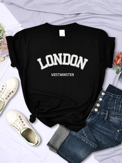 London Westminster Street Letter Tshirt Summer Breathable Crop Top Sport Tee Clothes Sweat Cool Soft T-shirt Female