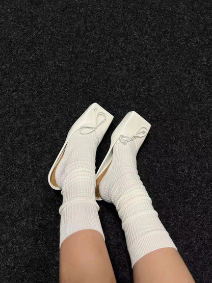 Summer Popular New Square Head Bow Flat Heel Slippers Flat Bag Head Cherry Red White Ballet Flats