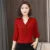Spring Summer Style Blouses Shirts Lady Three Quarter Sleeve V-neck Ruffles Decor Blusas Tops Df3732