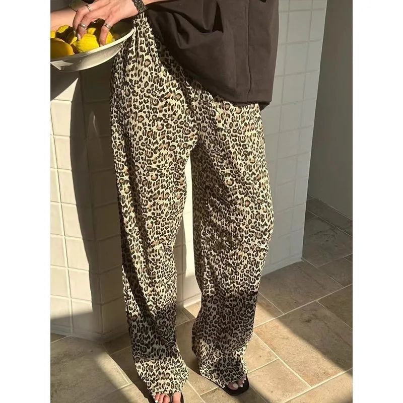 Baggy Leopard Print Pants Harajuku Oversized Trousers Korean Wide Leg Elastic Waist Aesthetic