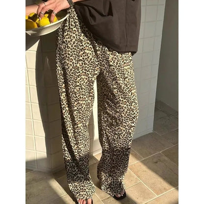 Baggy Leopard Print Pants Harajuku Oversized Trousers Korean Wide Leg Elastic Waist Aesthetic