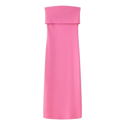 Woman Tube Midi Dress Elastic Strapless Backless Slim Dresses Female Off Shoulder Dress