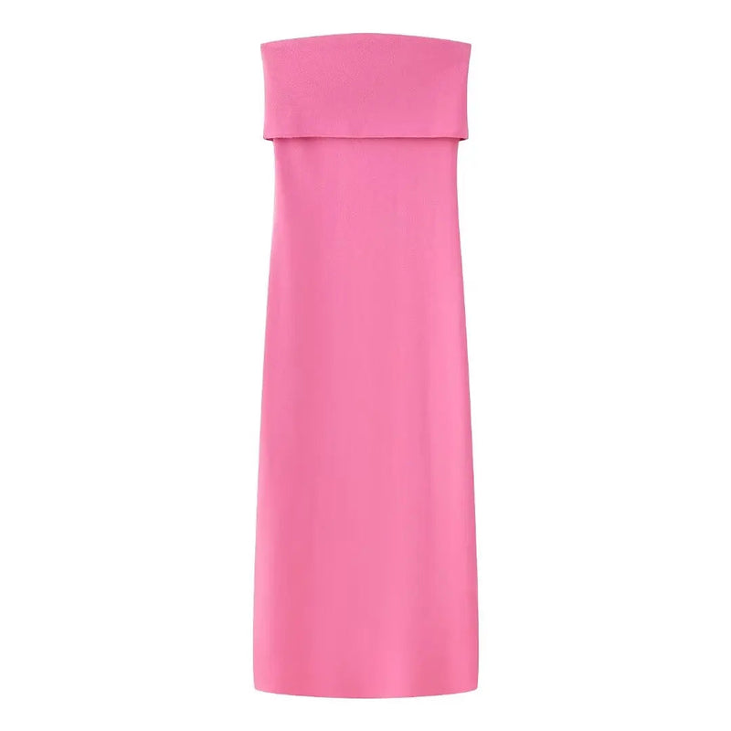 Woman Tube Midi Dress Elastic Strapless Backless Slim Dresses Female Off Shoulder Dress