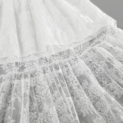 American Retro Hollow Seethrough Lace Aline Skirt Summer New High Waist Color Loose Midlength Skirt