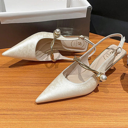 Satin Pointed Toe High Heels Designer Sandals Green Slingback Party Dress Shoes Muller Pumps