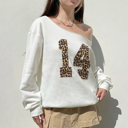 Leopard Digital Patched Fleece Pullovers Fall Winter Plush Thick Sweatshirts Loose Long Sleeve Tops