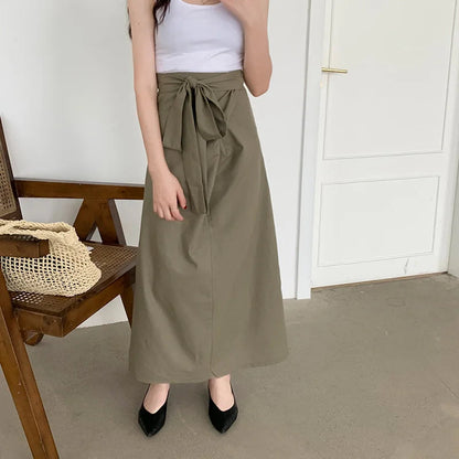 Korean Skirt Design Twist Linen Summer New High Waist Slimming Aline Long Skirts