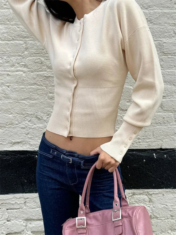 Autumn Knitwear Cardigan Top ’s Ribbed Patchwork Slim Cropped Inner Top ’s Knit Cardigan Outwear