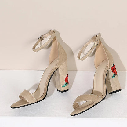 Style Embroidered Highheel Sandals Summer New Ankle Strap Retro Open Toe Wedding Shoes Female 3445