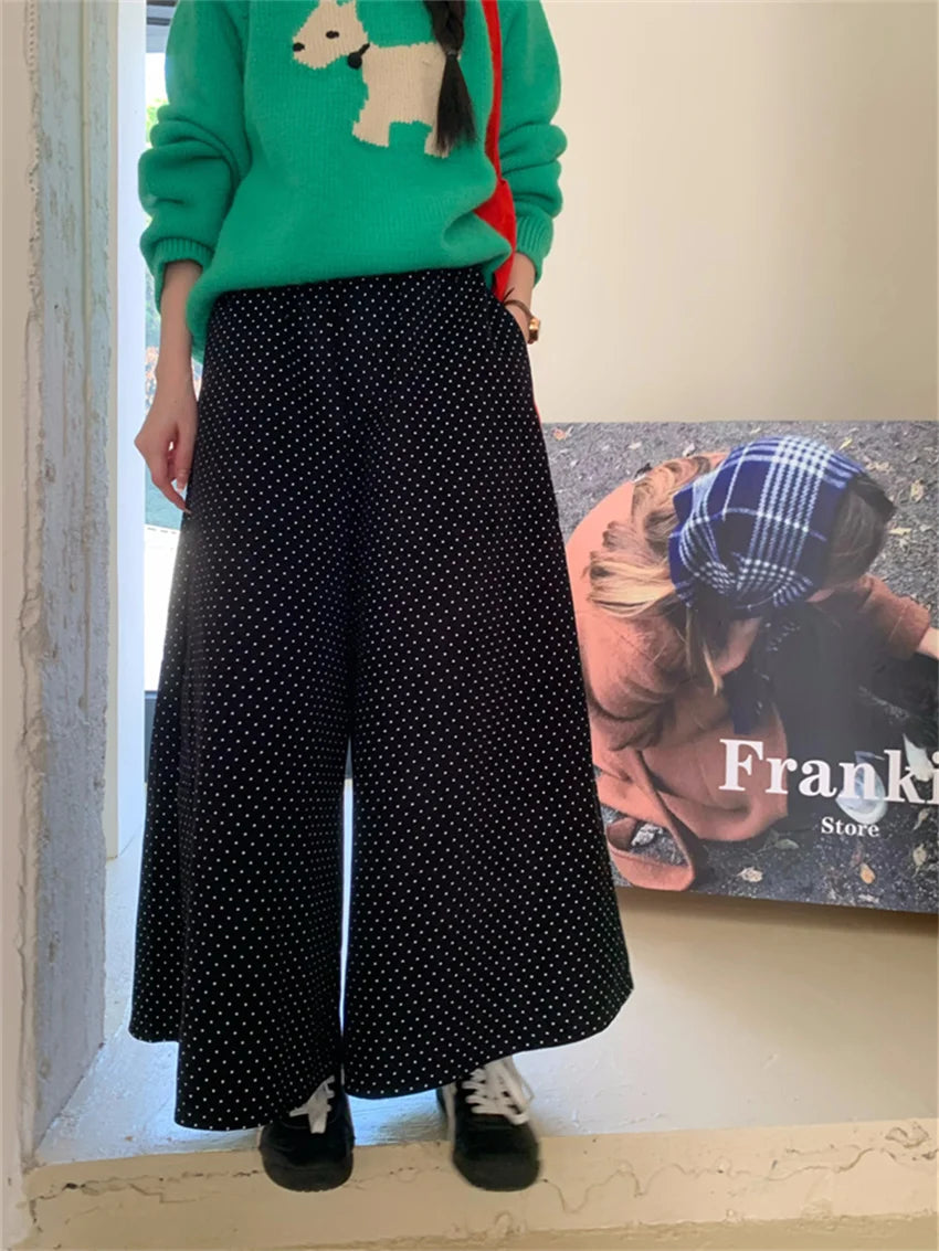 Corduroy Straight Trousers Polka Dot Knitted Sweaters Sweet Skirt Over Pants Daily New Slim Spring