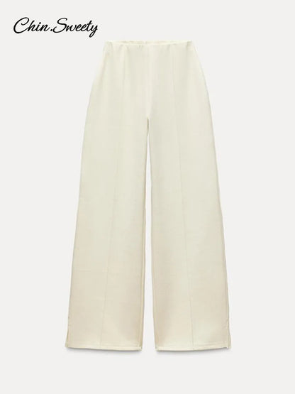 ’s 2-piece Pants Sets Long Sleeve O-neck Sweatshirts Wide Leg Pleated Trousers Autumn Lady Lazy Tracksuit
