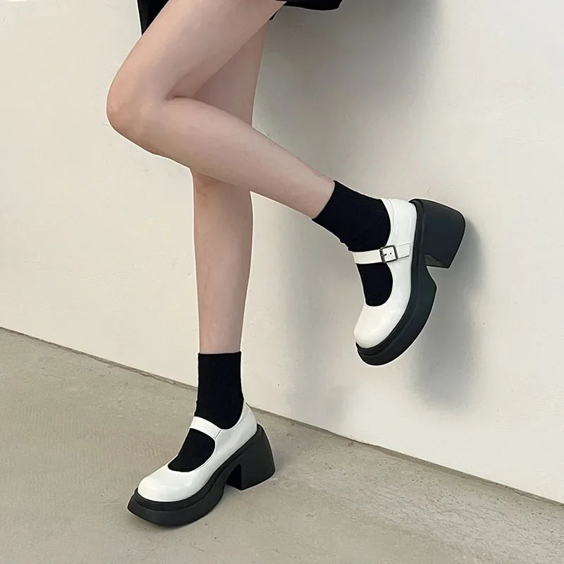 Platform Mary Jane Shoes New Shoes Thick Heels Street Lolita Shoes Round Toe Ankle Strap Pumps