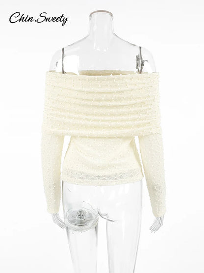 Off Shoulder ’s Shirt Knitted Long Sleeve Backless Slim Shirt Top Spring Summer Office Lady Blouses New