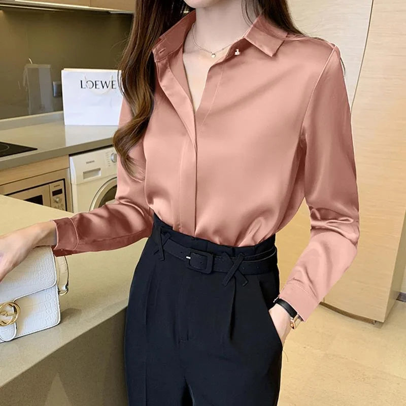 Woman Spring Autumn Style Blouses Shirts Lady Long Sleeve Turn-down Collar Blusas Tops Df4846