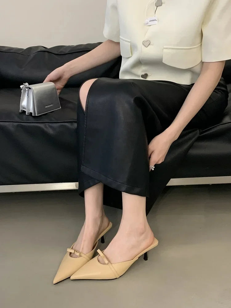 Spring Design Style Butterflyknot Woman Slippers Low Thin Heels Pointed Toe Shallow Mules Shoes
