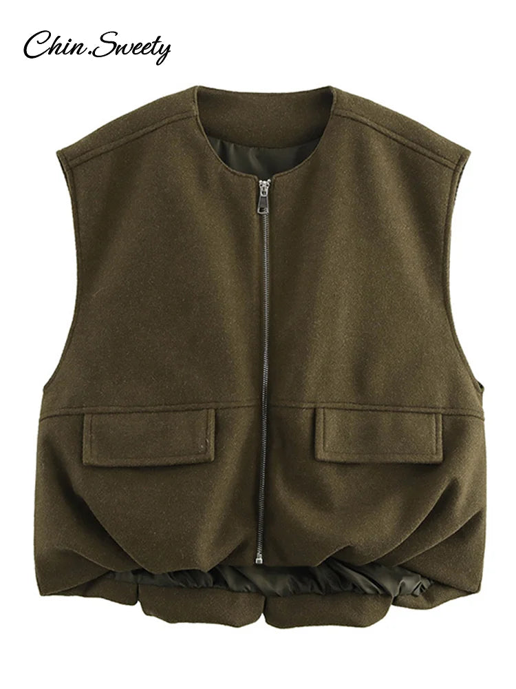 Street Zipper Waistcoat for Zipper O-neck Sleeveless Thick Warm Vest Top Female Spring Lady All-matching Outwear New