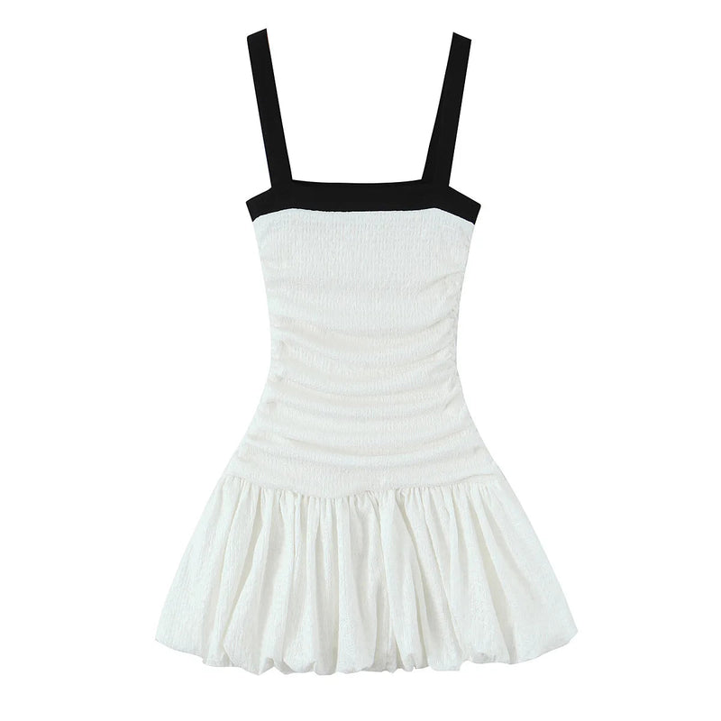 Female Summer Slim Mini Dresses White Square Collar Sleeveless Backless Plaeted Zipper New Dress
