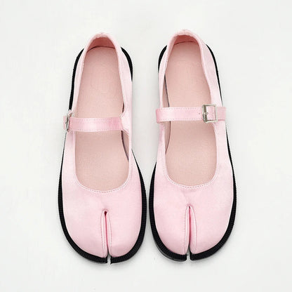 New Sweet Tabi Shoes Loafer for Split Toe Thick Sole Silk Pink Mary Jane Shoes 41