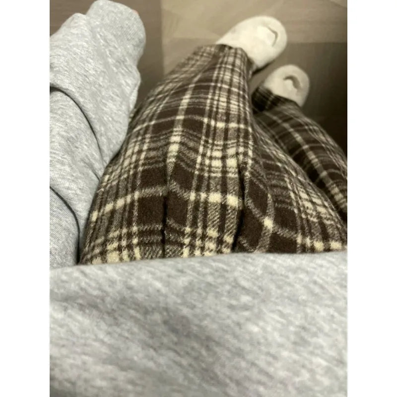 Woolen Plaid Pants Autumn Winter Korean Harajuku Baggy Check Loose Trousers 90s Aesthetic New
