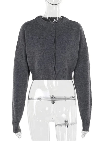 Knit Cardigan Sweater Female Long Sleeve Cropped Top Patchwork Commute Top Knitwear Cardigan
