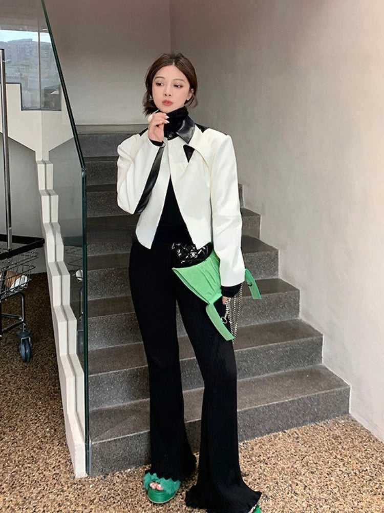 Black Knitted Rib Pants Tassels Flared Trousers Leggings Boot Cut Korean High Waist Autumn Winter Bottoms