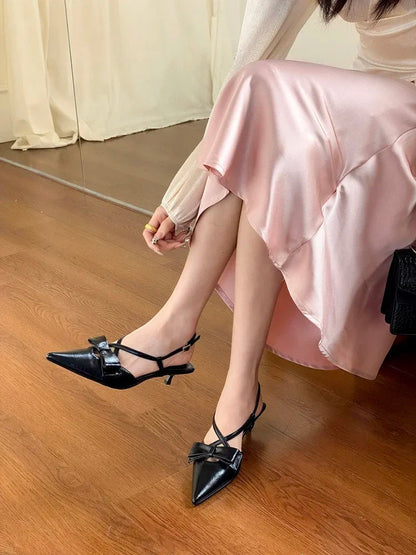 New Butterflyknot Buckle Strap Pumps Woman Pointed Toe Thin Low Heels Shoes
