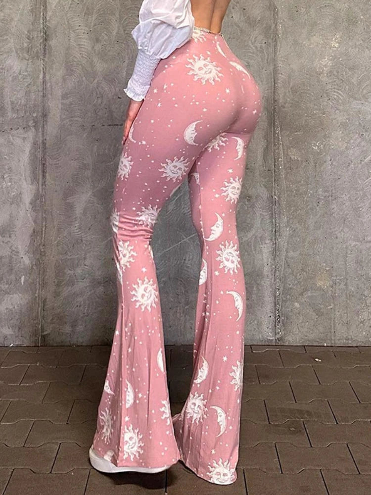 Summer Pink Pants Slim Printed Long Flared Pants Low-rise Patchwork Abstract Y2k Pants