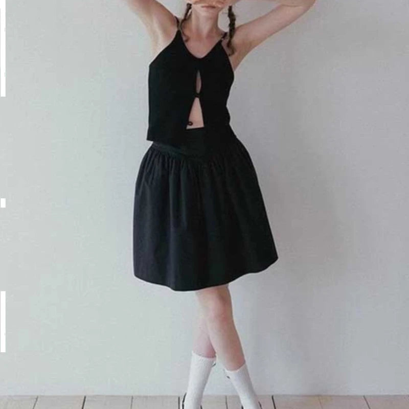 High Waist Pleated Loose Aline Skirt Summer New Korean Color All Match Kneelength Skirt