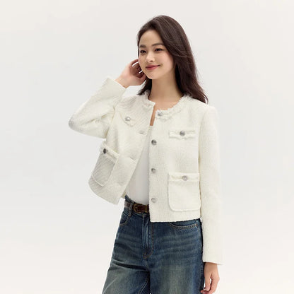 Coat Short-sleeved Shoulder Padding Tassel Gentle New Petit Charcoal Style Slim Fit Jacket