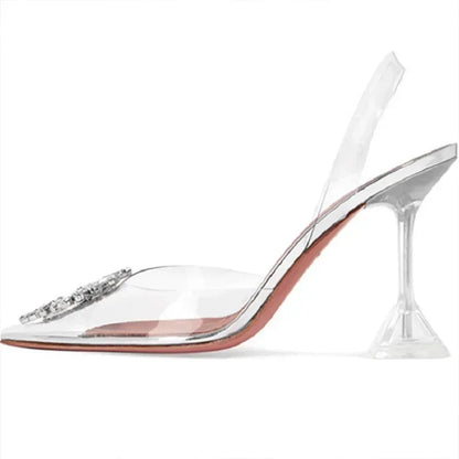 Designer Crystal Diamond Pvc Transparent High Heels Pointed Toe Pumps Banquet Prom Dress Shoes