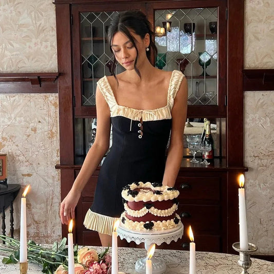 Button Lace Tank Backless Mini Dress