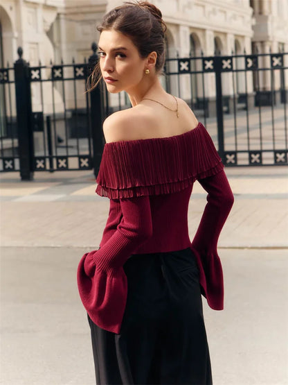 Knit Backless Sweater Pullover Female Patchwork Ribbed Off-shoulder Slim Y2k Autumn Top ’s Knitwear Pullover
