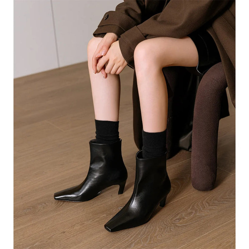 Stone Pattern Leather High Heels Autumn Winter Short Shoes Office Lady Party Dancing Shoes Ankle Boots