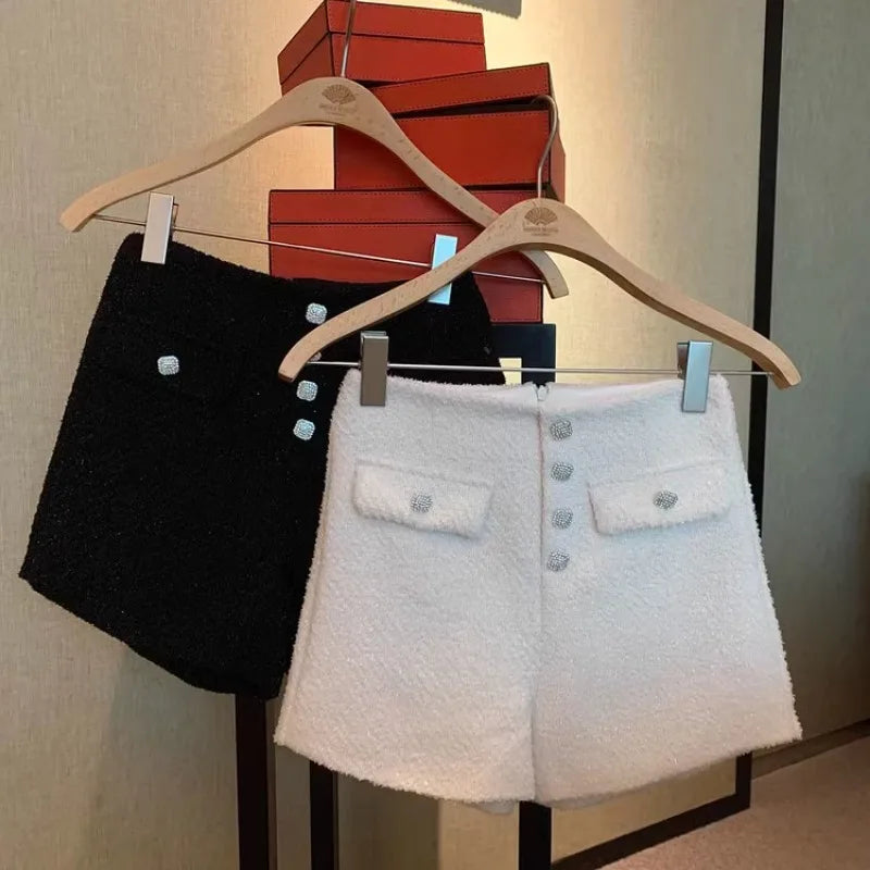 Sweet Hot Girl High Waisted Single Breasted Shorts for Autumn and Winter Aline Shorts Female Clothes