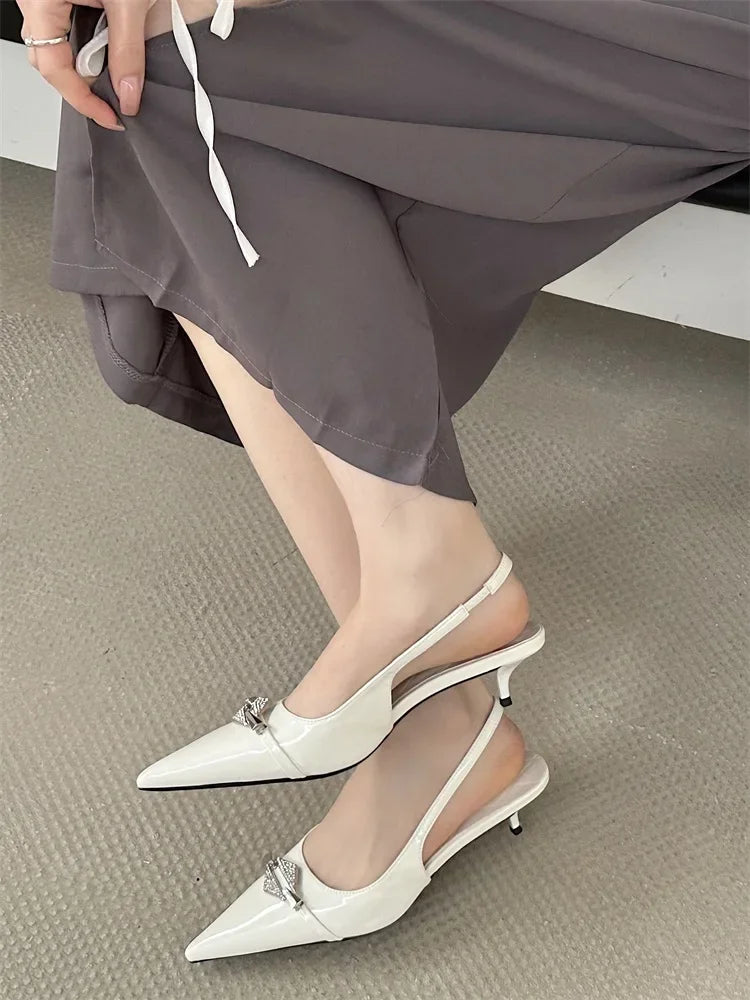 Crystal Diamond Pointed Toe Pumps Thin Low Heels Wedding Party Dress Sandals Shoes Zapatos De Mujer