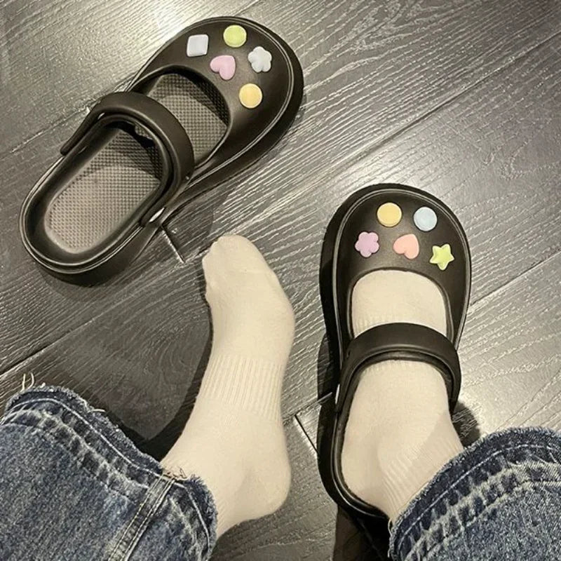 Platform Kawaii Slides Shoes White Summer Slippers and Sandals on Beach Thick Normal Top Designs Vip 39