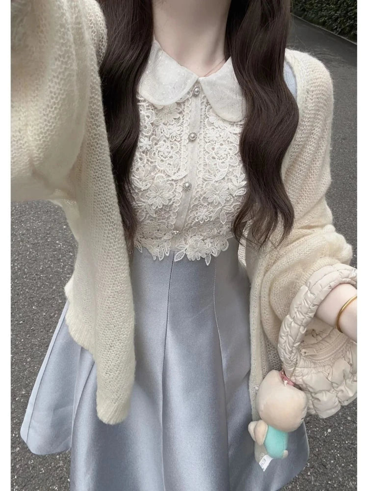 Lace Patchwork Mini Dresses Aline Spring Summer Sweet Dress Korean Sleeveless Vestidos Mujer