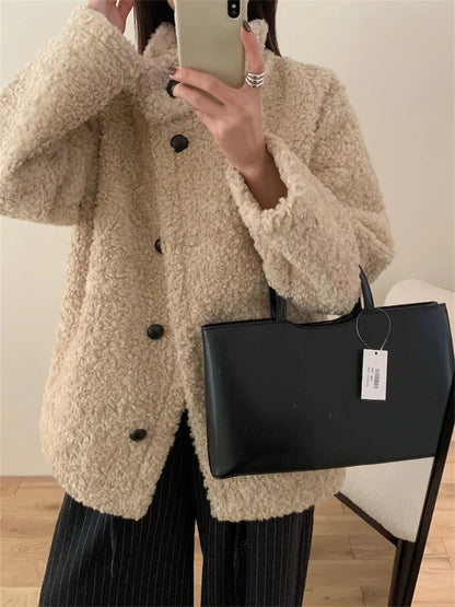 Loose Coats Winter Office Lady High Street Minimalist New All Match Soft Daily