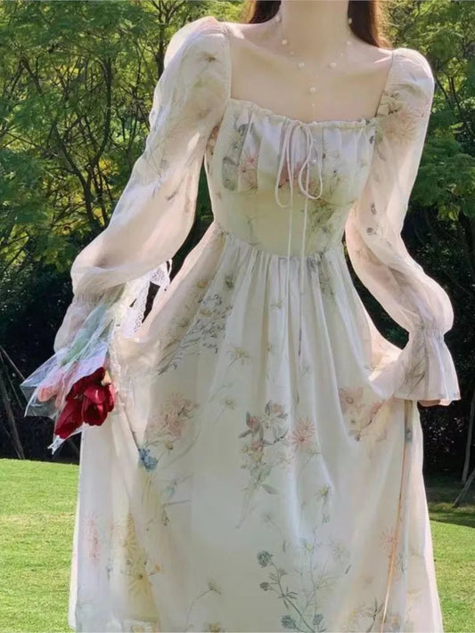 New Summer and Aline Midi Dress French Style Party Vacations Vestidos Female Clothes