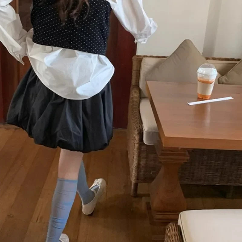 High Street Color Loose Bud Skirt Spring New Korean All Match Pleated Aline Skirt