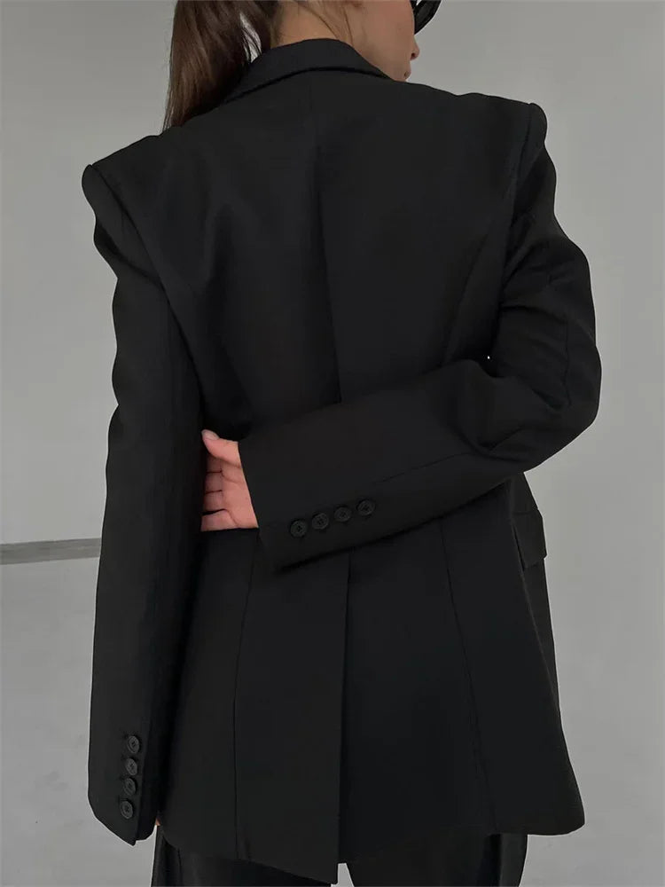 Black Lapel Suit Outwear for Pocket Long Sleeve Commute Patchwork Coat Female High Waist Autumn Blazers