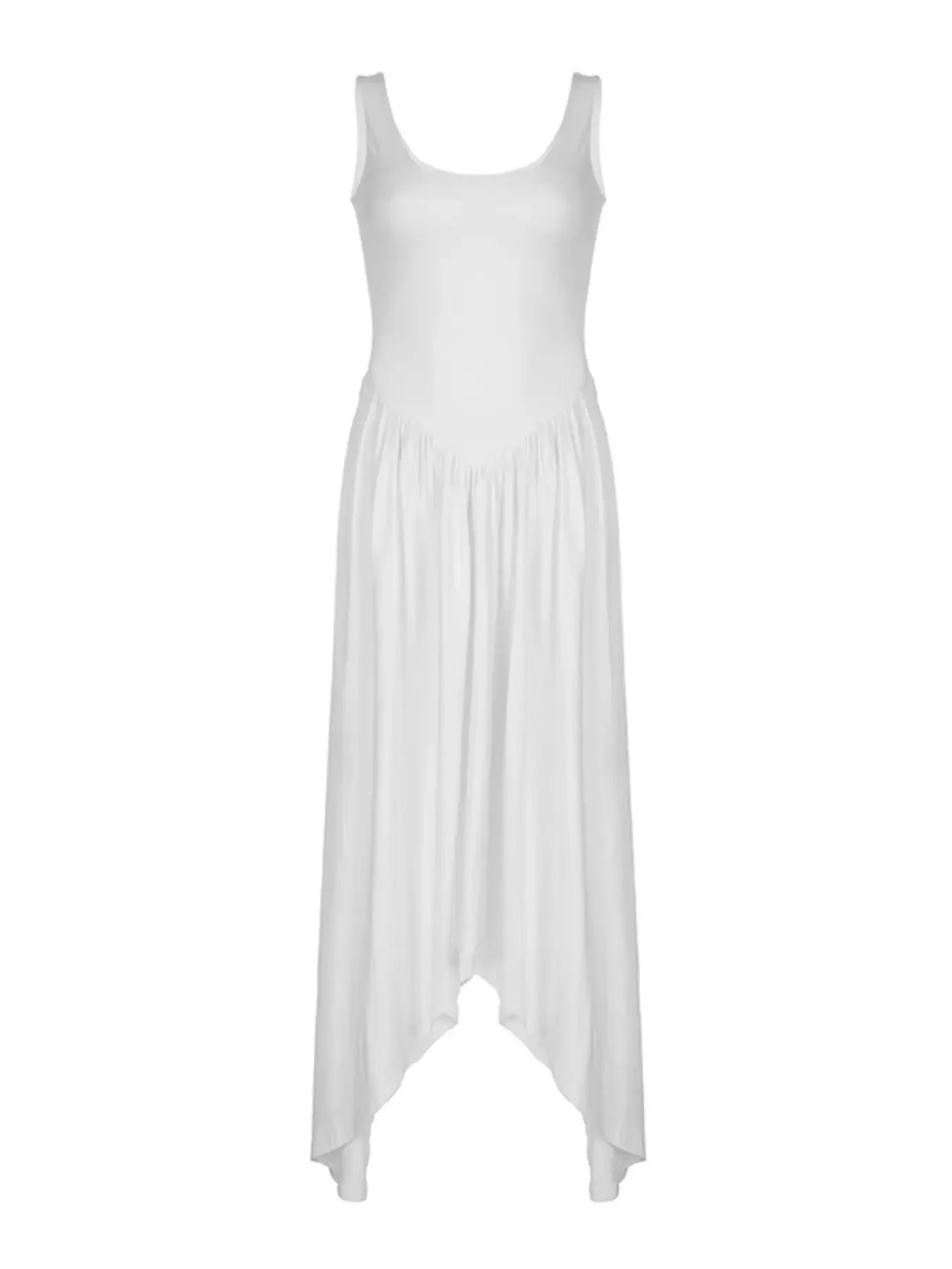 Basic Sleeveless U Neck Asymmetrical Hem Long Dresses Summer Vacation Clothing